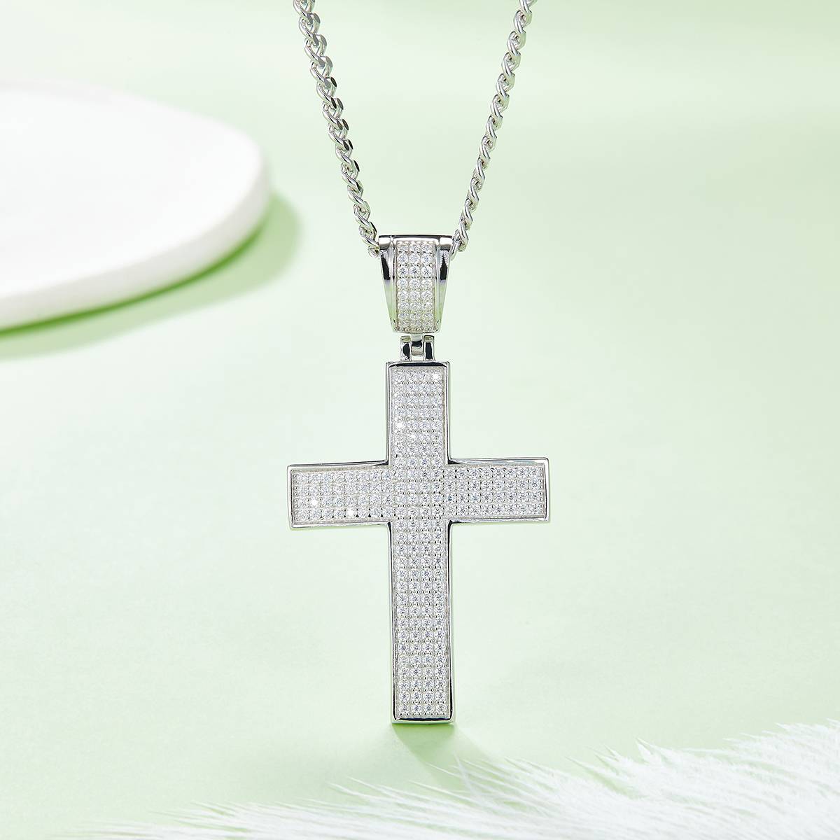 Classic luxury cross necklace S925 silver pendant Moissanite cherry stone D-grade